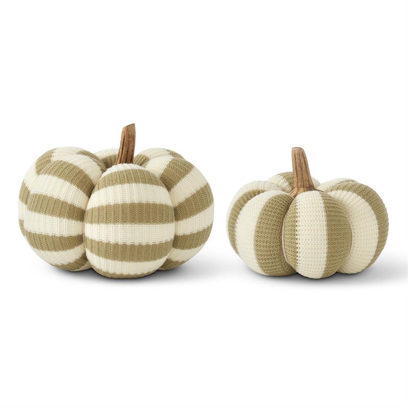 Khaki Green &amp; Cream Vertical Striped Pumpkins