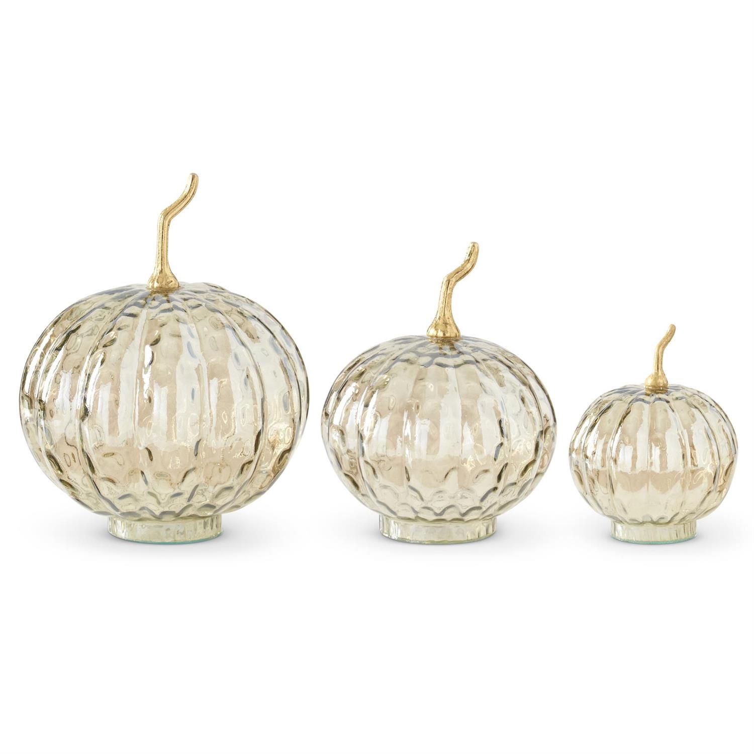 Wavy Glass Pumpkins With Metal Stem