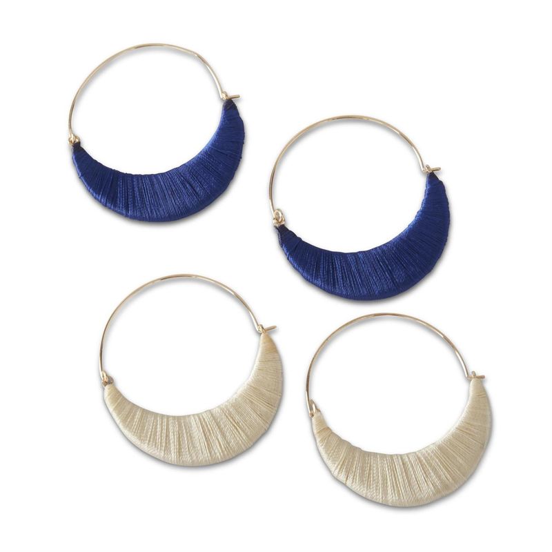 Blue &amp; White Wrapped Hoop Earring