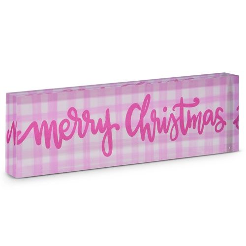 Pink Gingham Merry Christmas Acrylic Block