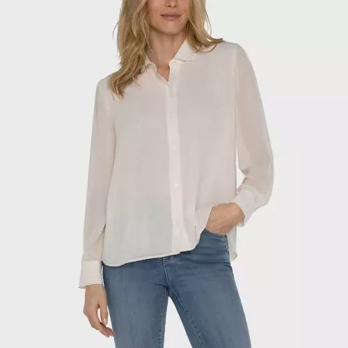Liverpool Cream Long Sleeve Woven Button Up Shirt