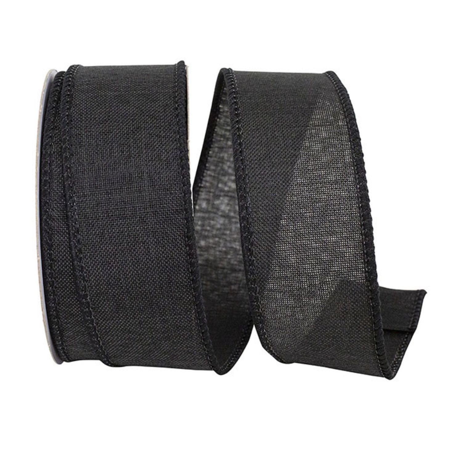 Black Linen Wired Edge Ribbon