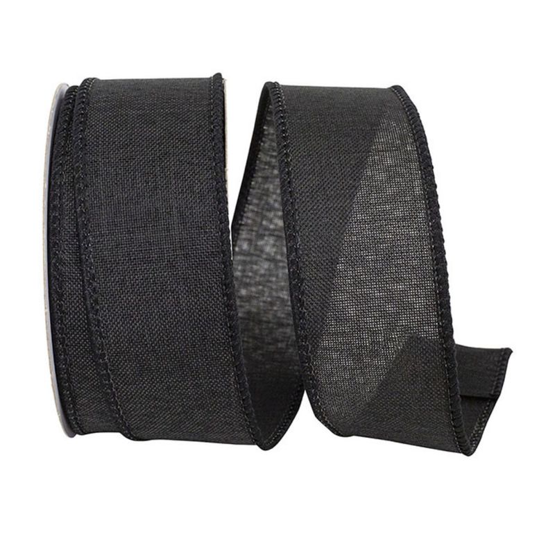 Black Linen Wired Edge Ribbon