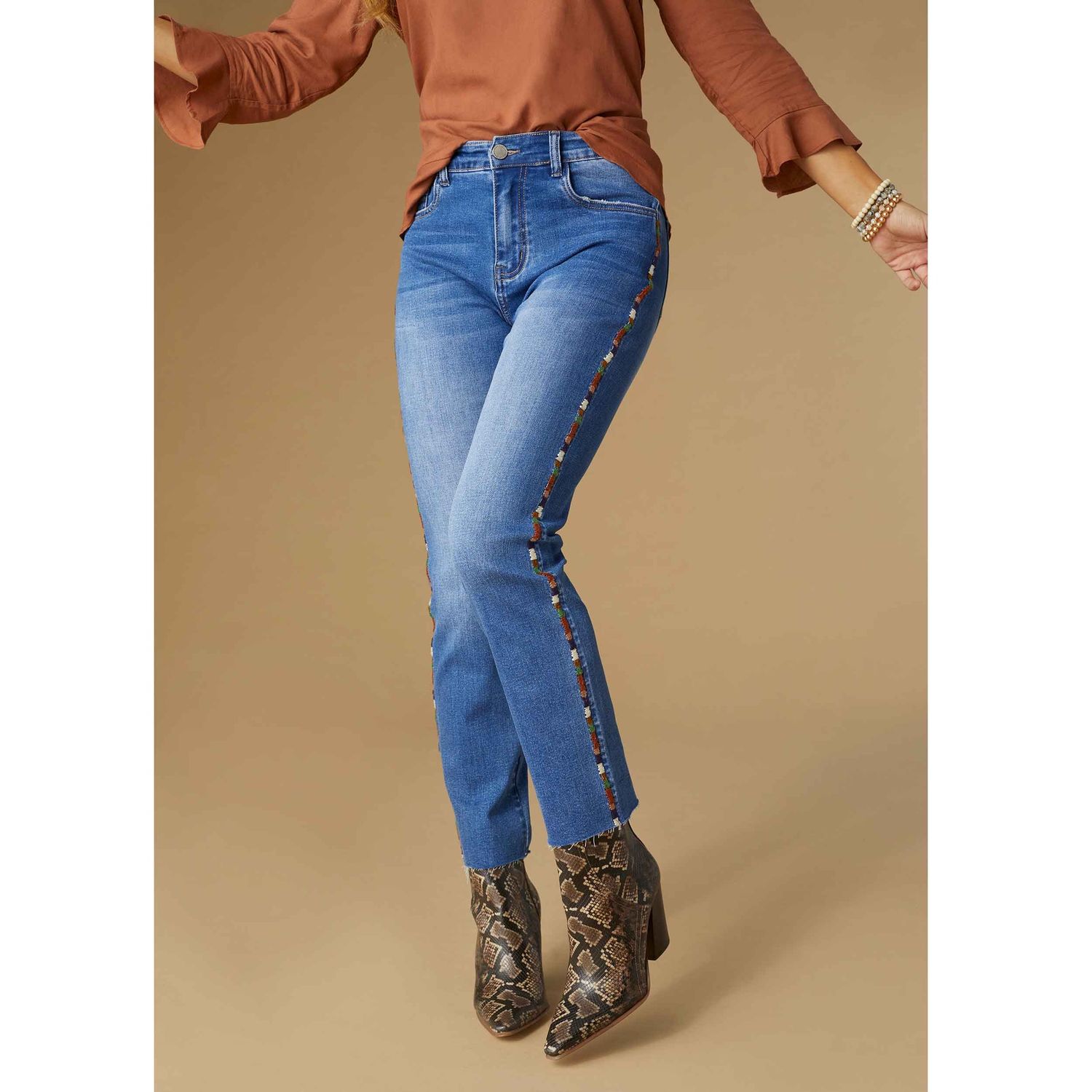 Coco &amp; Carmen Everstretch Embroidered Stripe Jeans