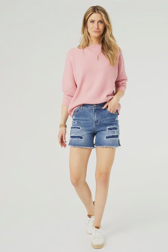 OMG ZoeyZip Jean Shorts with Patchwork - Dark Denim