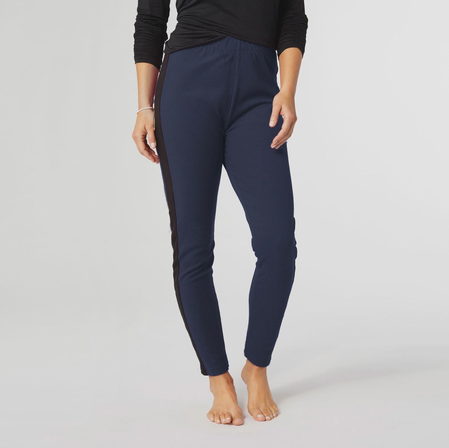 Coco &amp; Carmen Weekend Brushed Leggings, Size: S/M, Colour: Navy &amp; Black Stripe