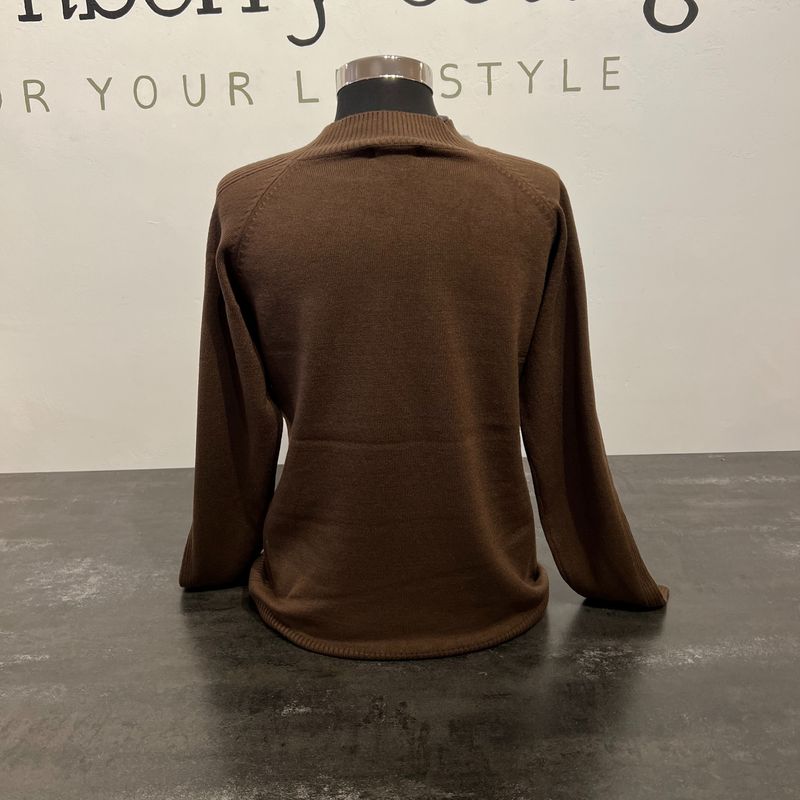 Papa Fashions Brown Ribbed Side Pull Over Sweater