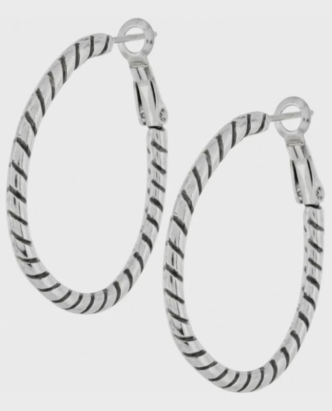 Silver Twist Oval Hoop Charm Earring