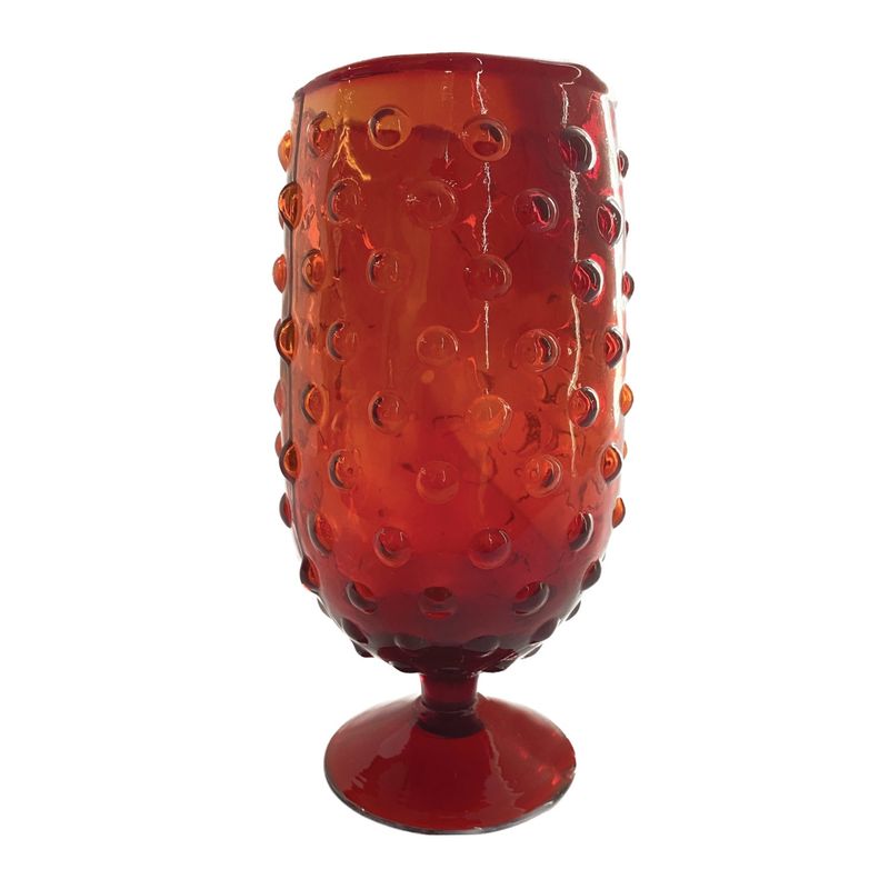 Red Glass Hobnail Stemmed Drinking Glass