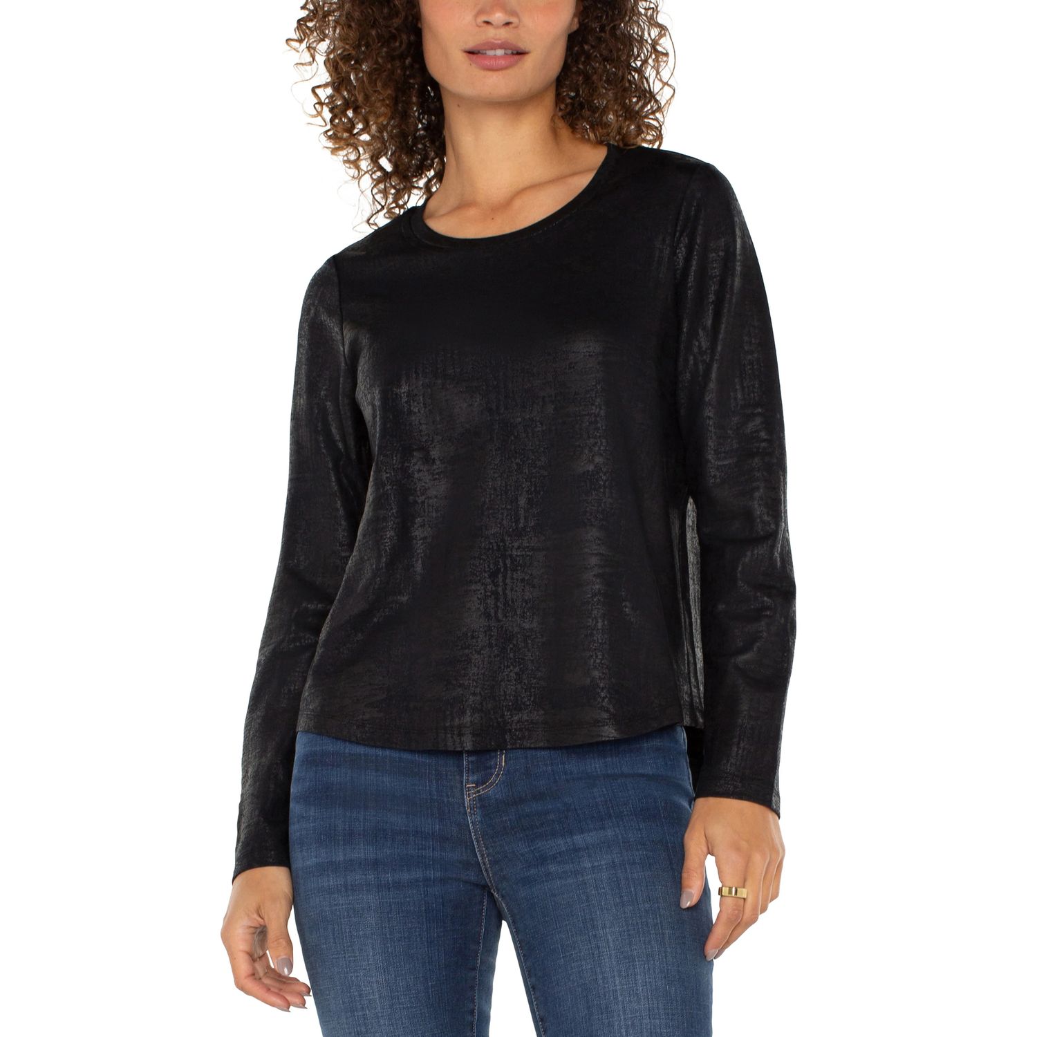 Liverpool Distressed Black Long Sleeve Scoop Neck Shirt