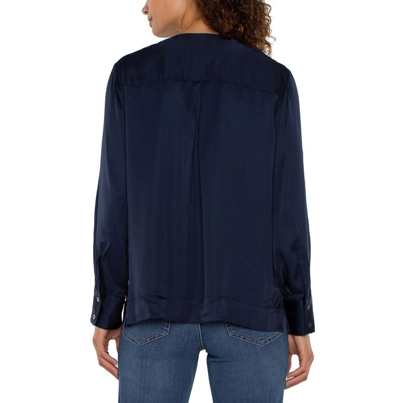 Liverpool Dark Navy Zip Front Collarless Long Sleeve Shirt
