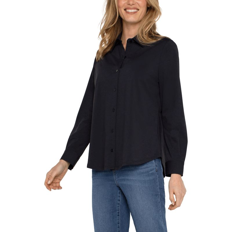 Liverpool Black Long Sleeve Button Up Top