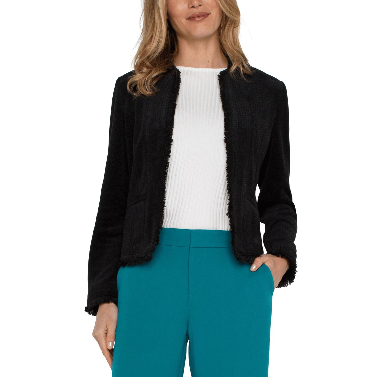 Liverpool Black Collarless Frayed Jacket