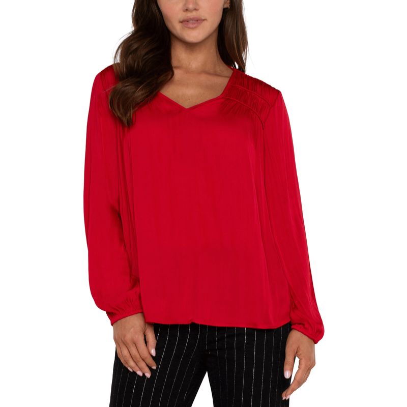Liverpool Long Sleeve V Neck Woven Blouse