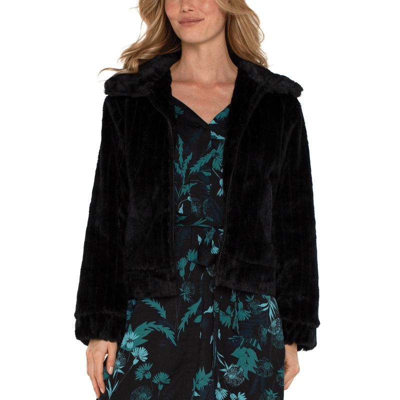 Liverpool Black Zip Up Cropped Fur Jacket