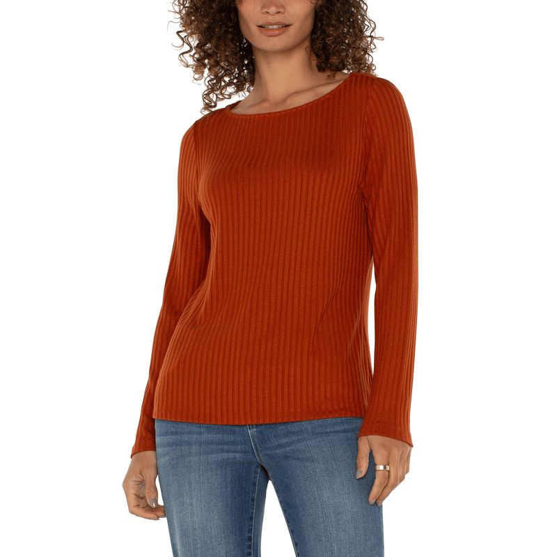 Liverpool Cedar Orange Long Sleeve Boat Neck Top