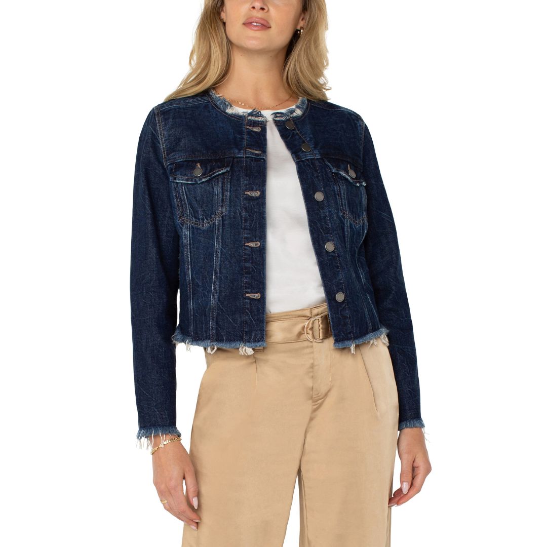 Liverpool Davidson Cropped Frayed Jean Jacket