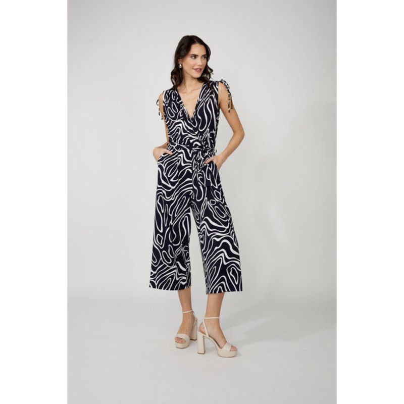 Compli K Dark Navy Knit Patterned Jumpsuit