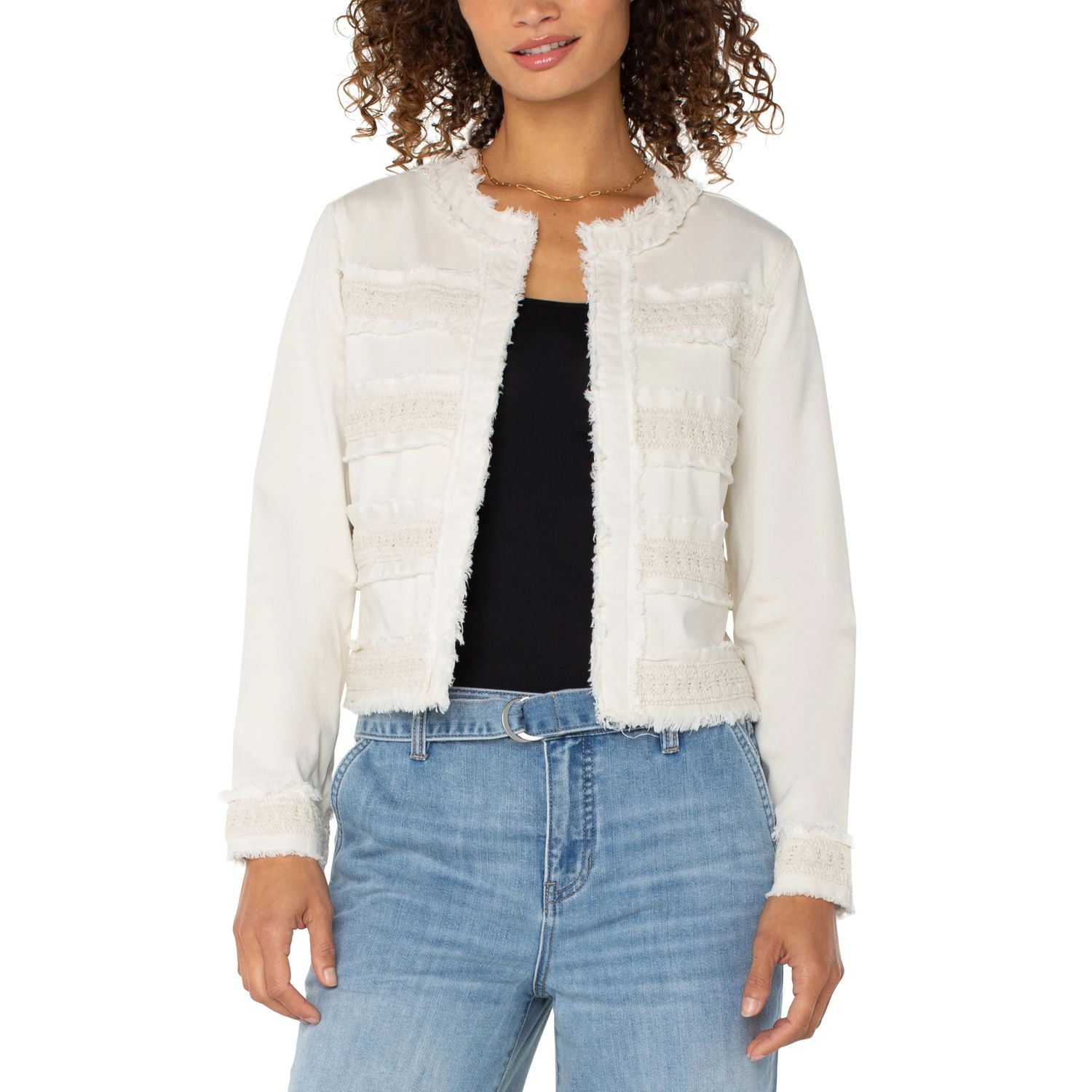 Liverpool Bone Cream Collarless Lace Jacket
