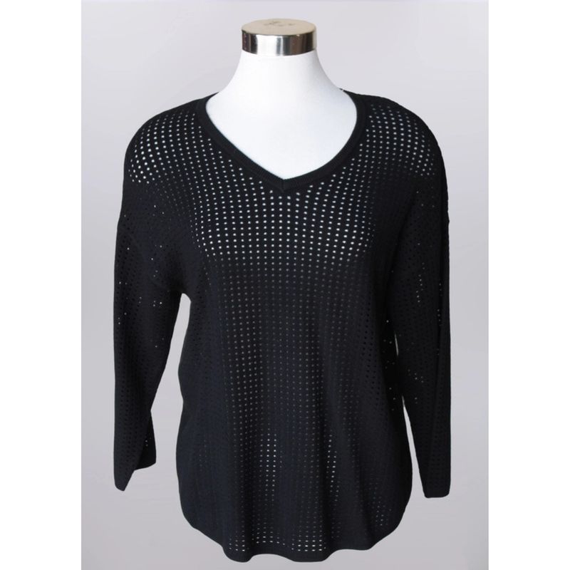 Keren Hart Open Knit V Neck 3/4 Sleeve Sweater