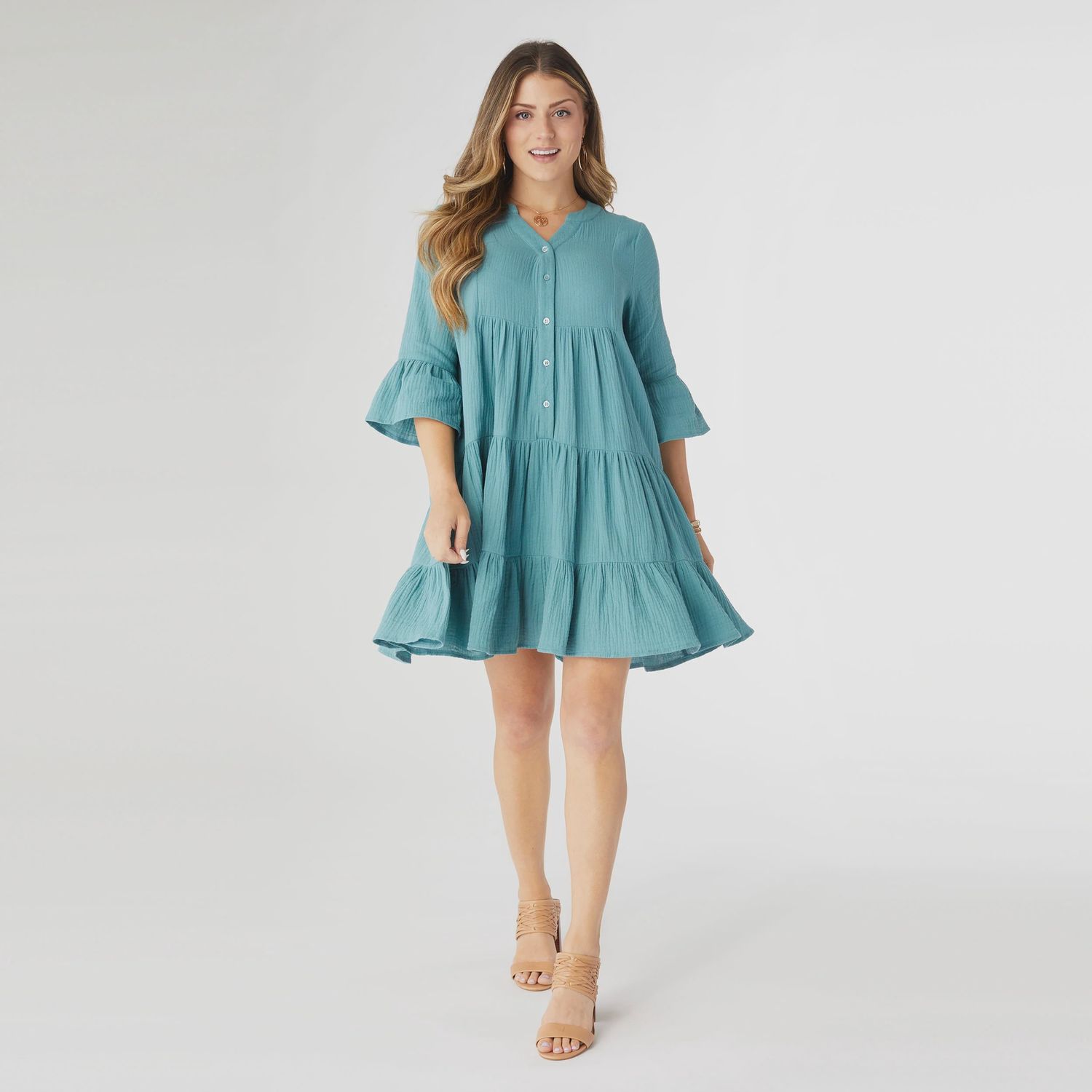 Coco &amp; Carmen Blue Surf Lilith Elbow Sleeve Gauze Dress