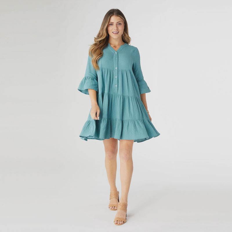 Coco &amp; Carmen Blue Surf Lilith Elbow Sleeve Gauze Dress