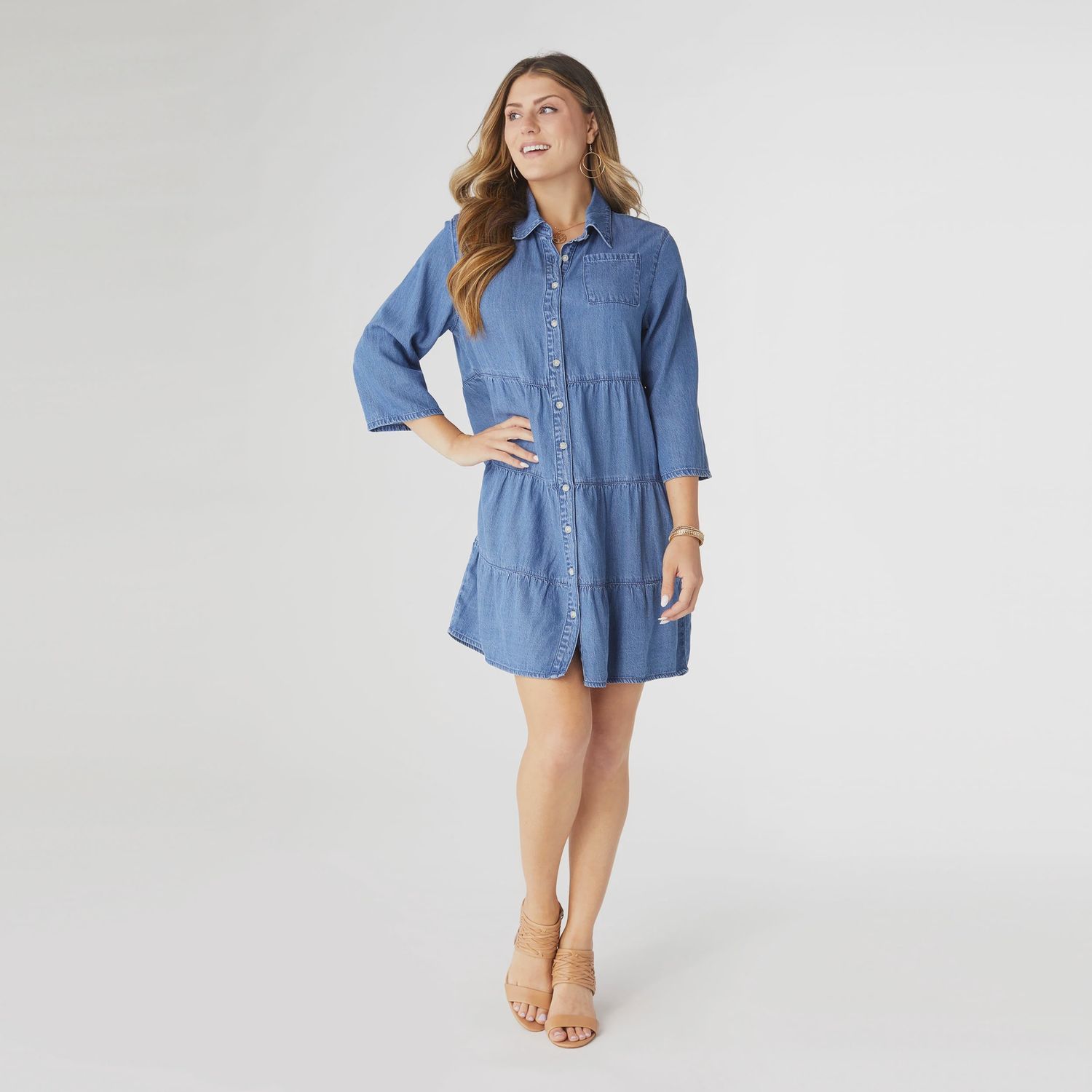 Coco &amp; Carmen Marissa Tiered Chambray Denim Dress