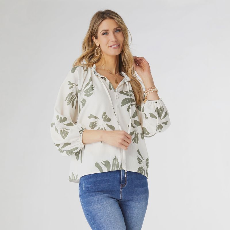 Coco &amp; Carmen Cream &amp; Green Marion Floral Print Blouse