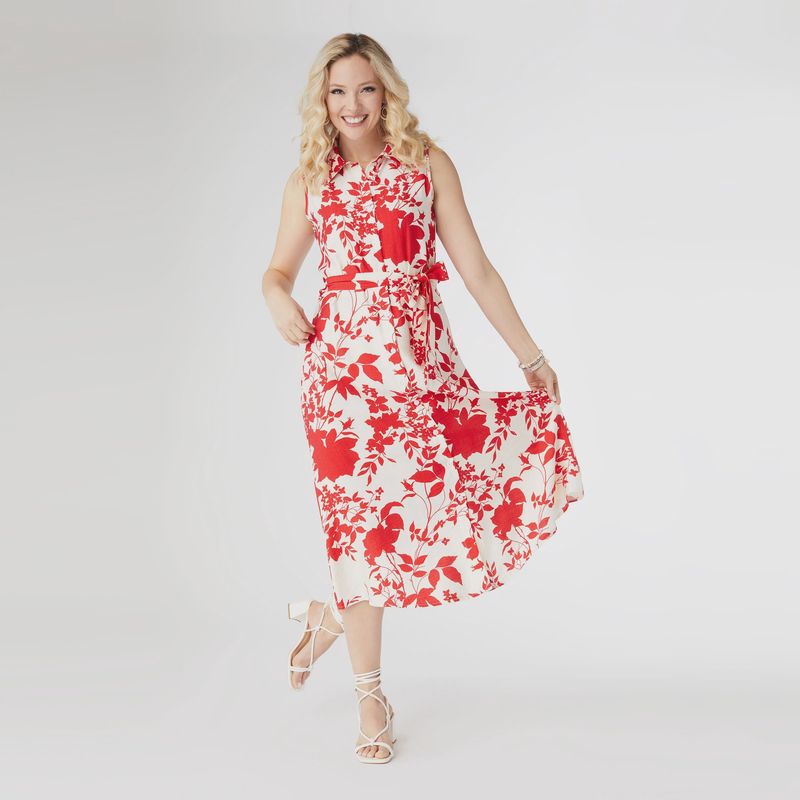 Coco &amp; Carmen Francesca Red &amp; Cream Floral Print Dress