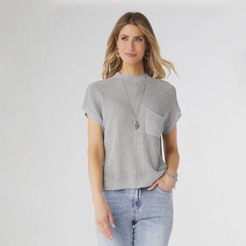 Coco &amp; Carmen Fernanda Grey Cap Sleeve Knit Top