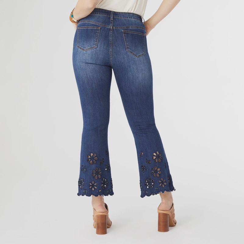 Coco &amp; Carmen Indigo Bamboo Soft Flare Ankle Jeans With Eyelet Flowers