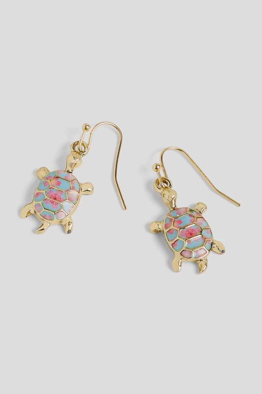 Whispers Floral Enamel Turtle Dangle Earrings