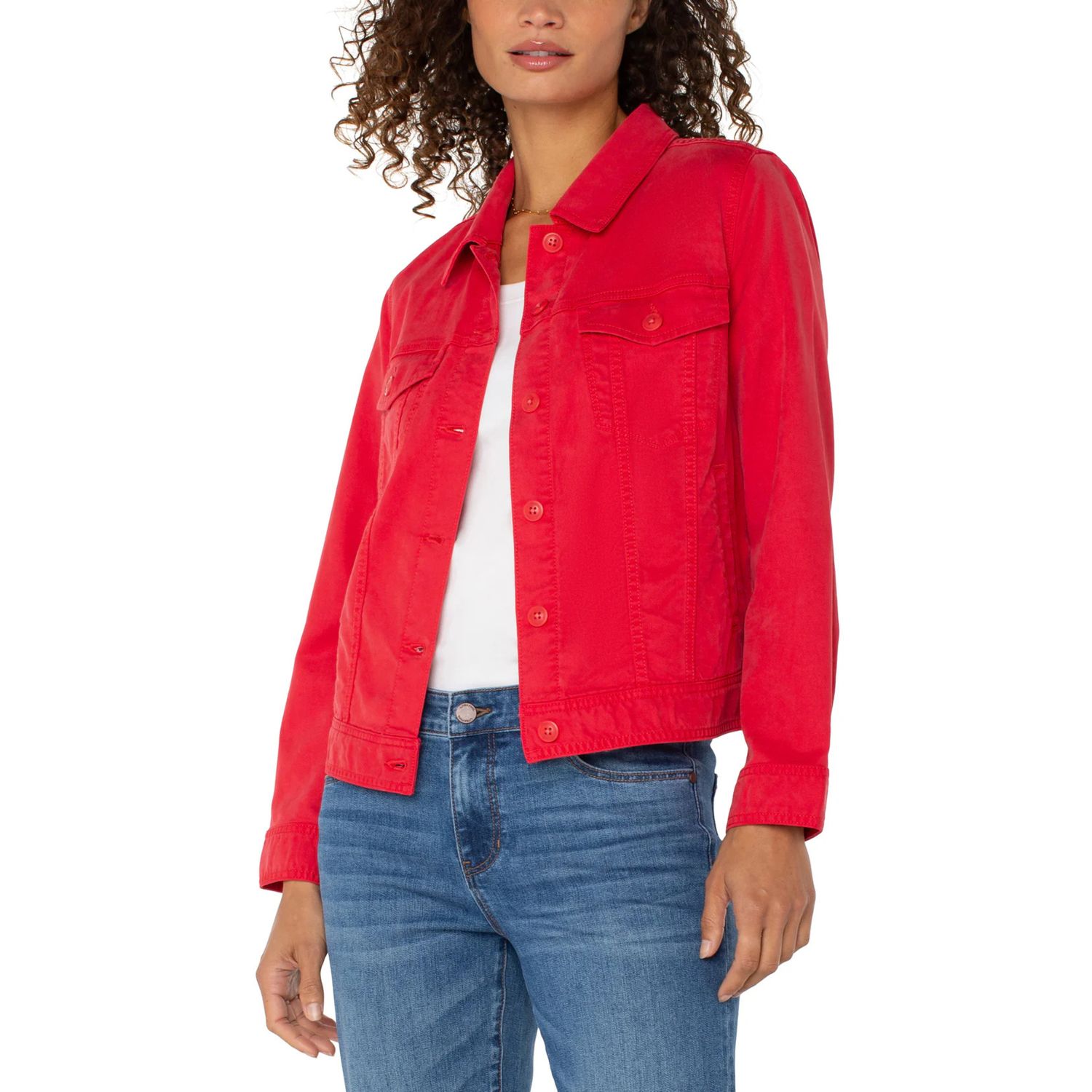 Liverpool Geranium Trucker Jacket With Shirred Back