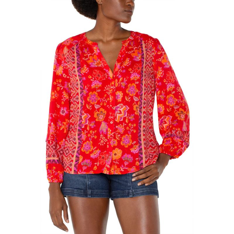 Liverpool Red &amp; Orange Floral Long Sleeve Button Front Shirt