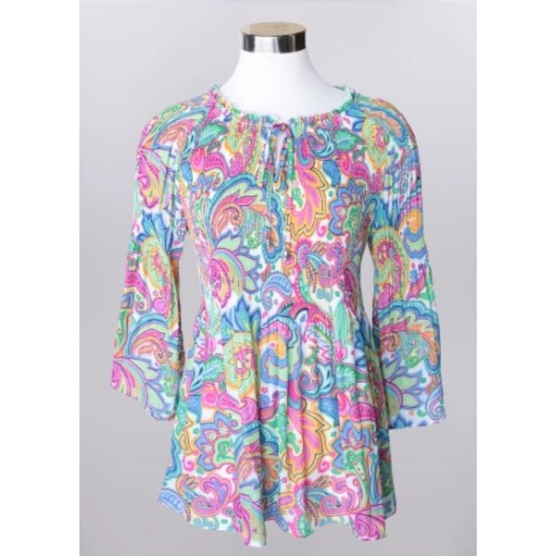 Keren Hart Paisley Cinched Bell Sleeve Tops