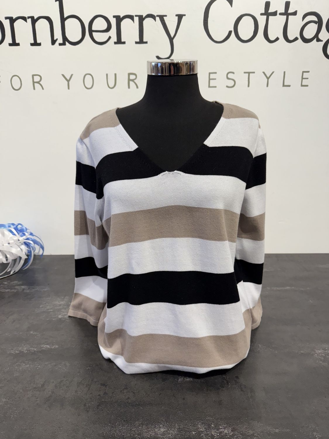 Keren Hart Tan Striped 3/4 Sweater