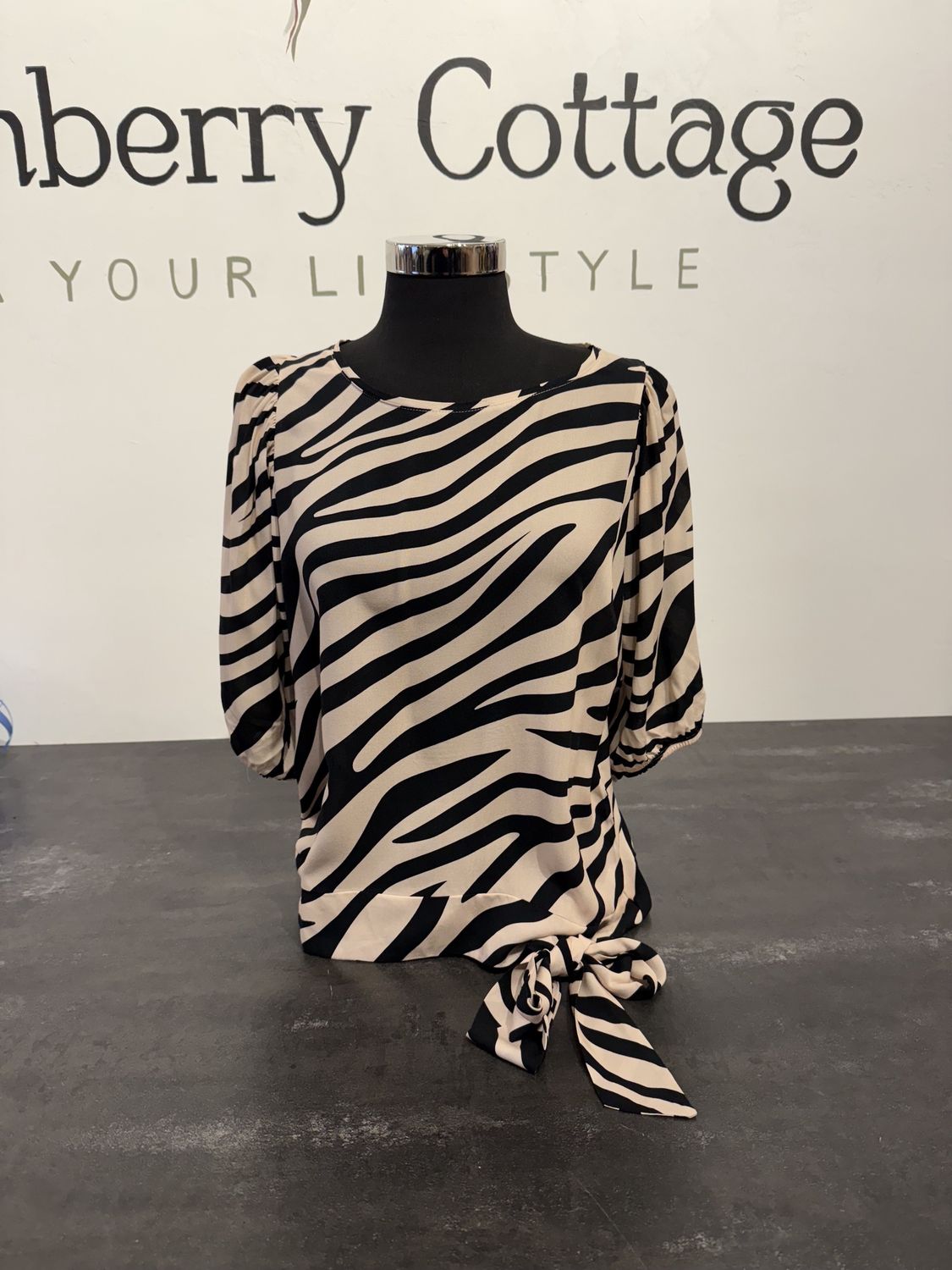 Dantelle Puff Sleeve Side Tie Zebra Top