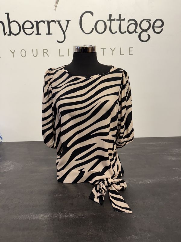 Dantelle Puff Sleeve Side Tie Zebra Top
