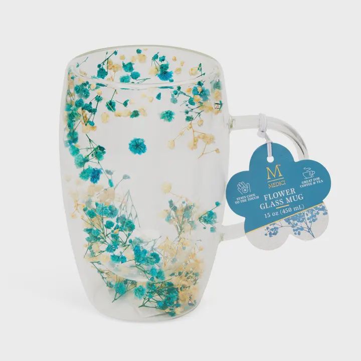 Double Walled Floral Glass Mug