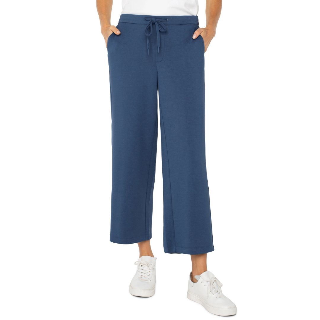 Liverpool Prussian Blue Pull On Wide Leg Cropped Pants