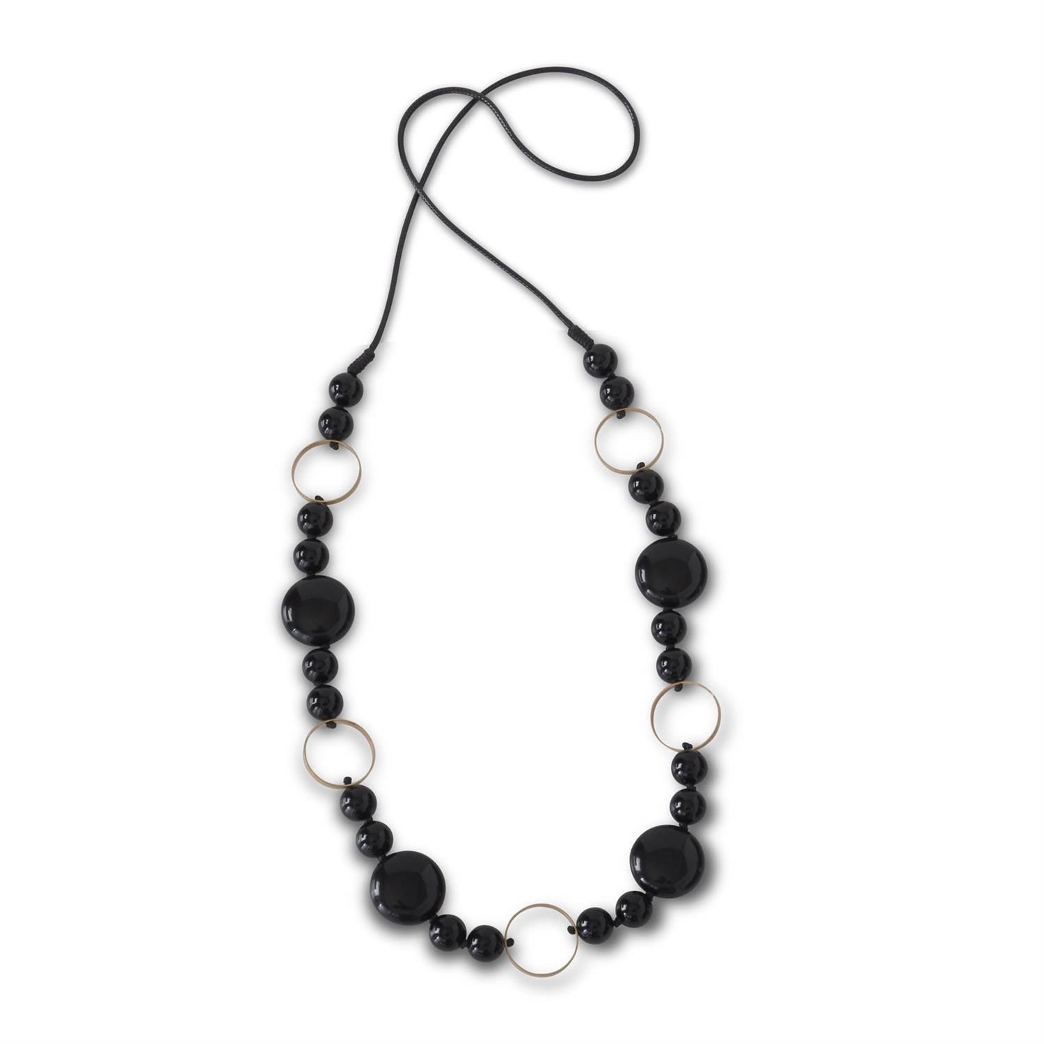 Black &amp; Gold Round Bead Necklace