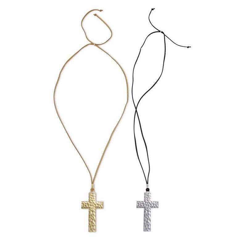 Hammered Cross Adjustable Necklace