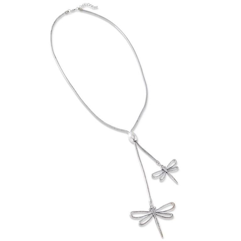 Two Dragon Fly Silver Necklace