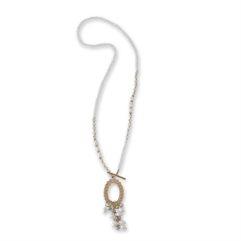 Gold Circle Pendant With Beaded Tassel Necklace