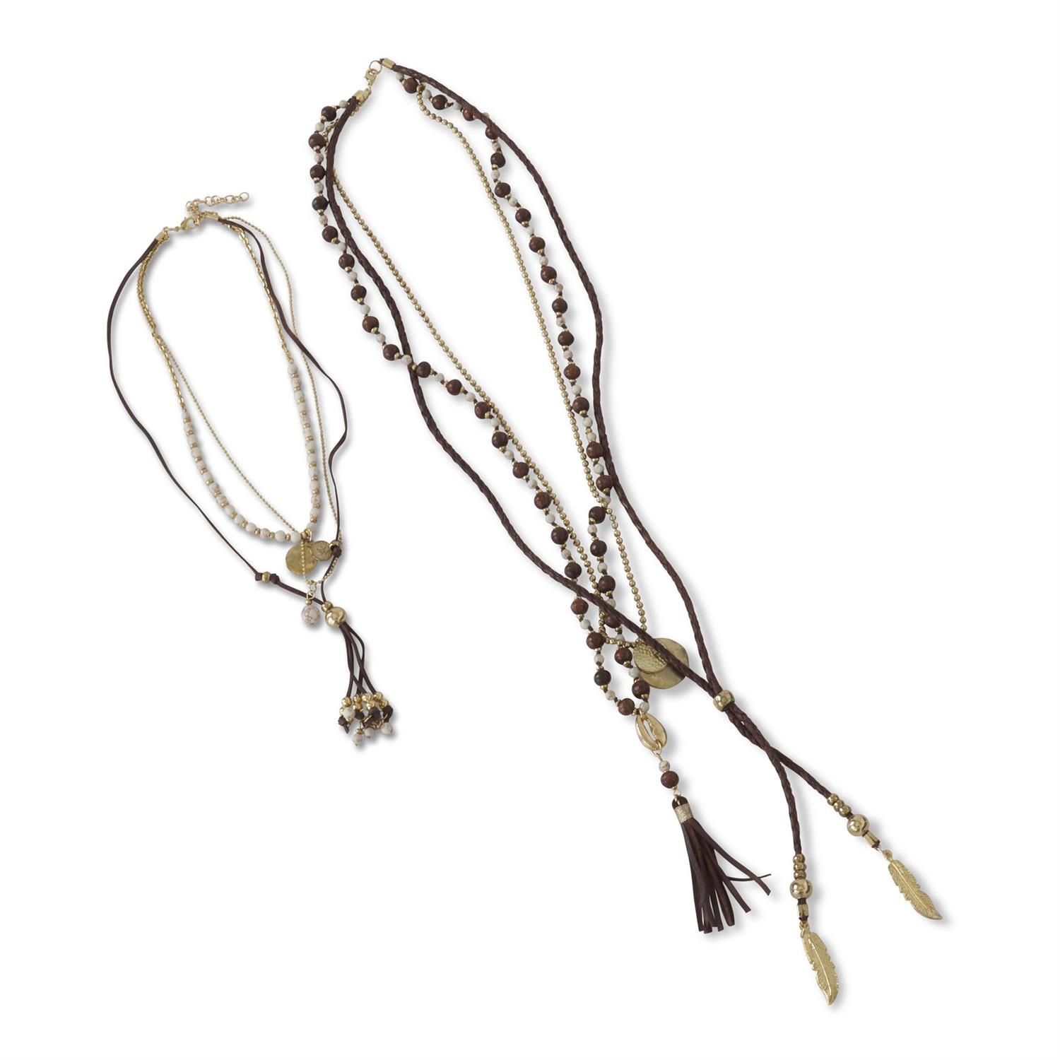 Brown Cord 7 Layer Necklace Set