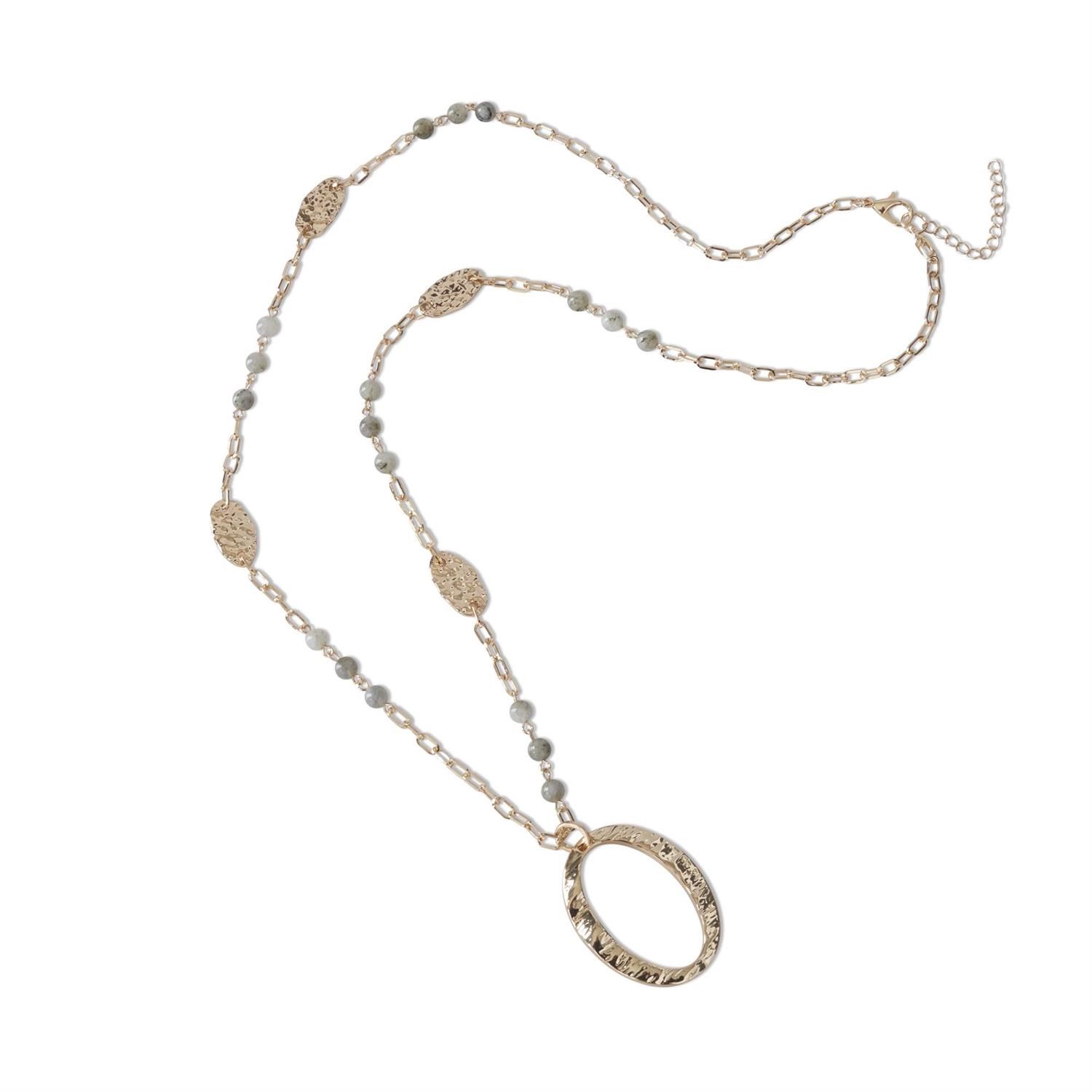 Gold Textured Oval Pendant Necklace