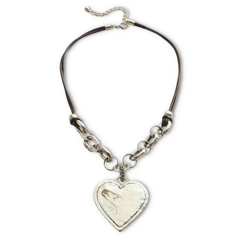 Leather &amp; Silver Heart Necklace