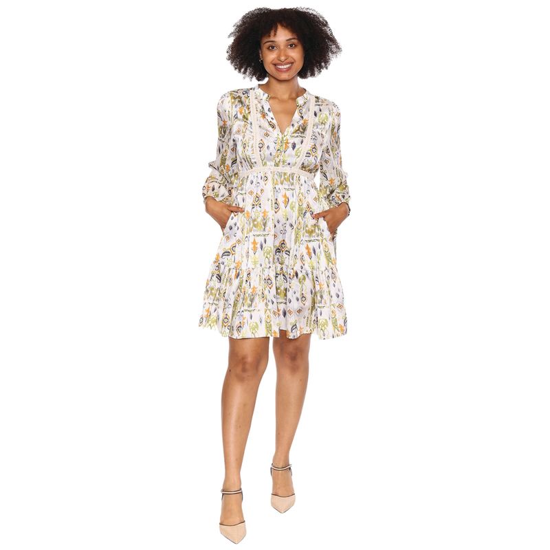 Papa Fashions Green &amp; Orange Silky Pattern Dress