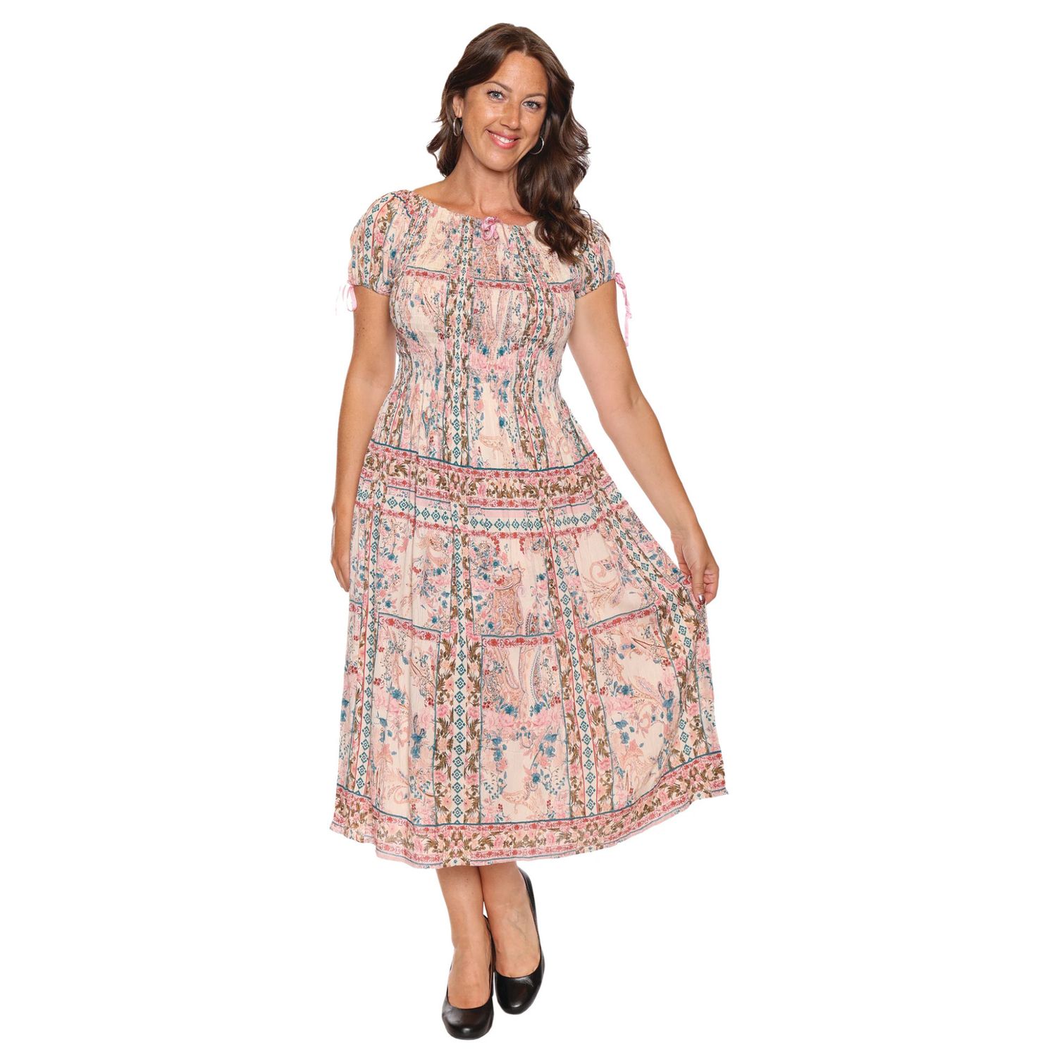 Papa Fashions Patchwork Bow Sleeve Long Dress