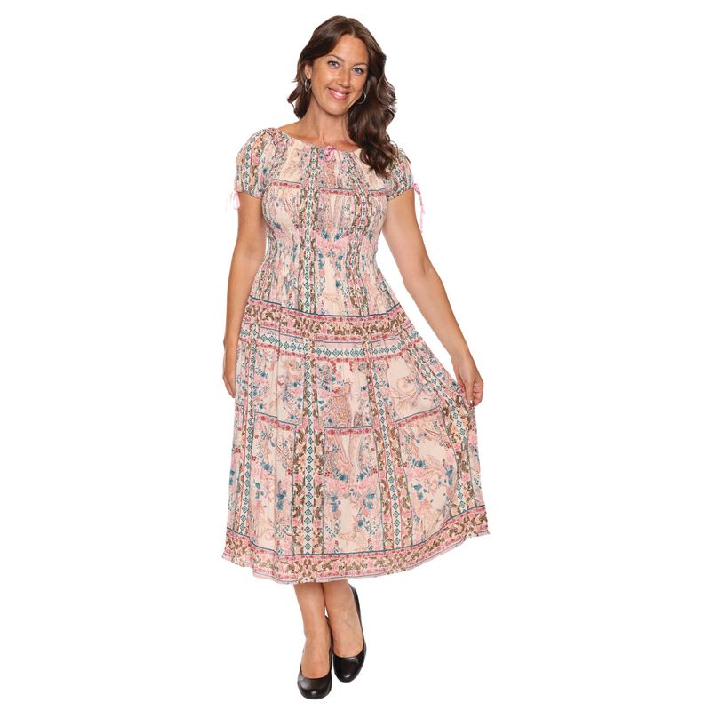 Papa Fashions Patchwork Bow Sleeve Long Dress